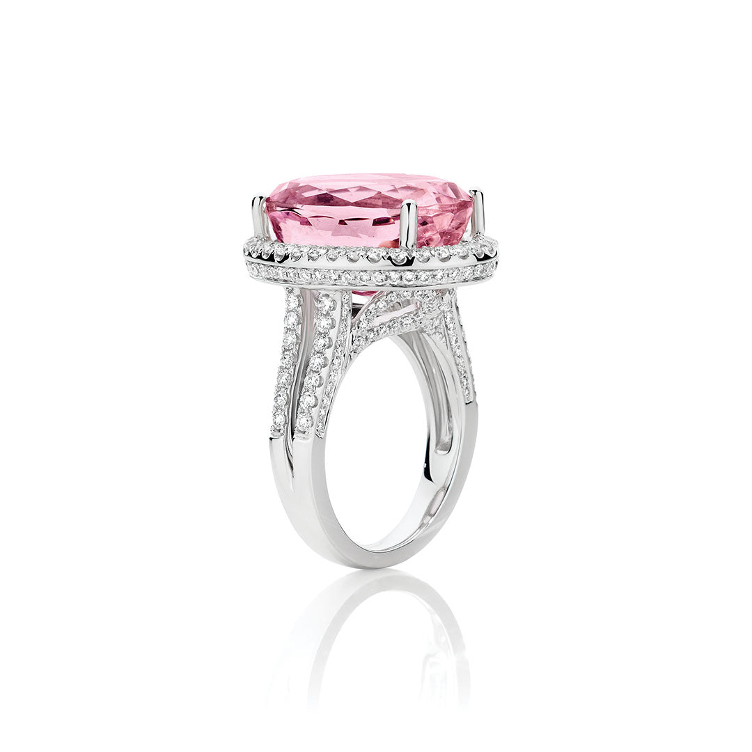 Kunzite Diamond Pavé Halo Ring