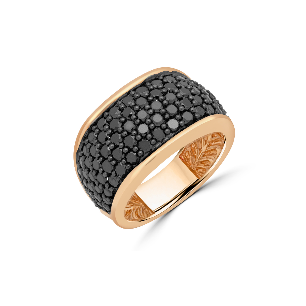 Round Brilliant Black Diamond Pavé Wide Wedding Band