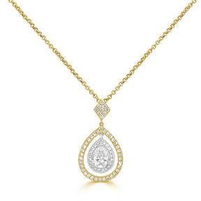 Pear Cut and Round Brilliant Diamond Double Halo Pendant Necklace