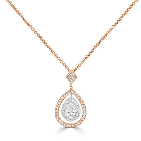 Pear Cut and Round Brilliant Diamond Double Halo Pendant Necklace