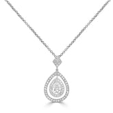 Pear Cut and Round Brilliant Diamond Double Halo Pendant Necklace