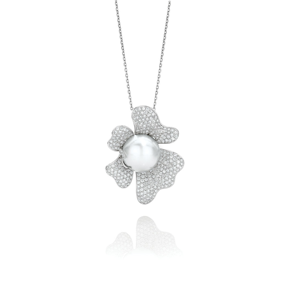 Radiant Blossom Diamond and Australian South Sea Pearl Necklace