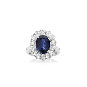 Royal Blue Sapphire Diamond and Pear Halo Ring