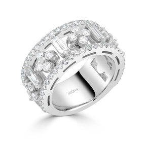Baguette and Round Brilliant Diamond Floral Eternity Dress Ring