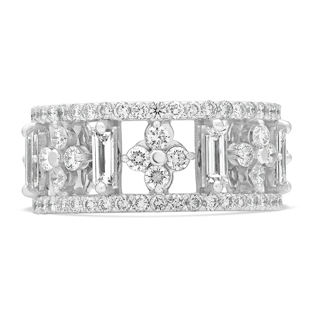 Baguette and Round Brilliant Diamond Floral Eternity Dress Ring