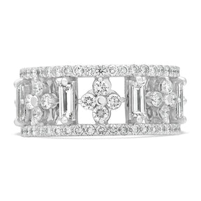 Baguette and Round Brilliant Diamond Floral Eternity Dress Ring