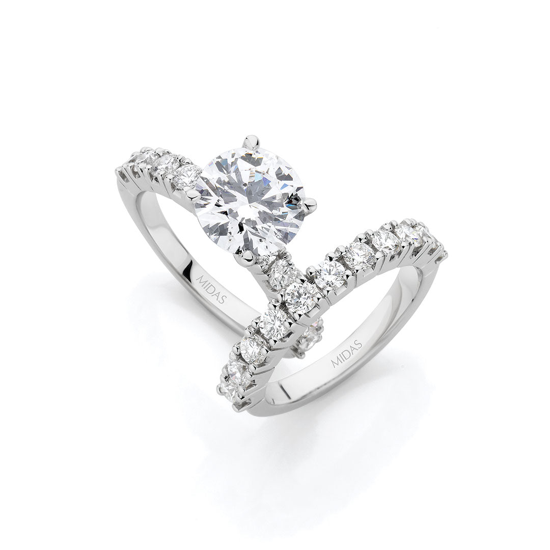 Round Brilliant Cut Cross-Over Pavé Engagement Ring