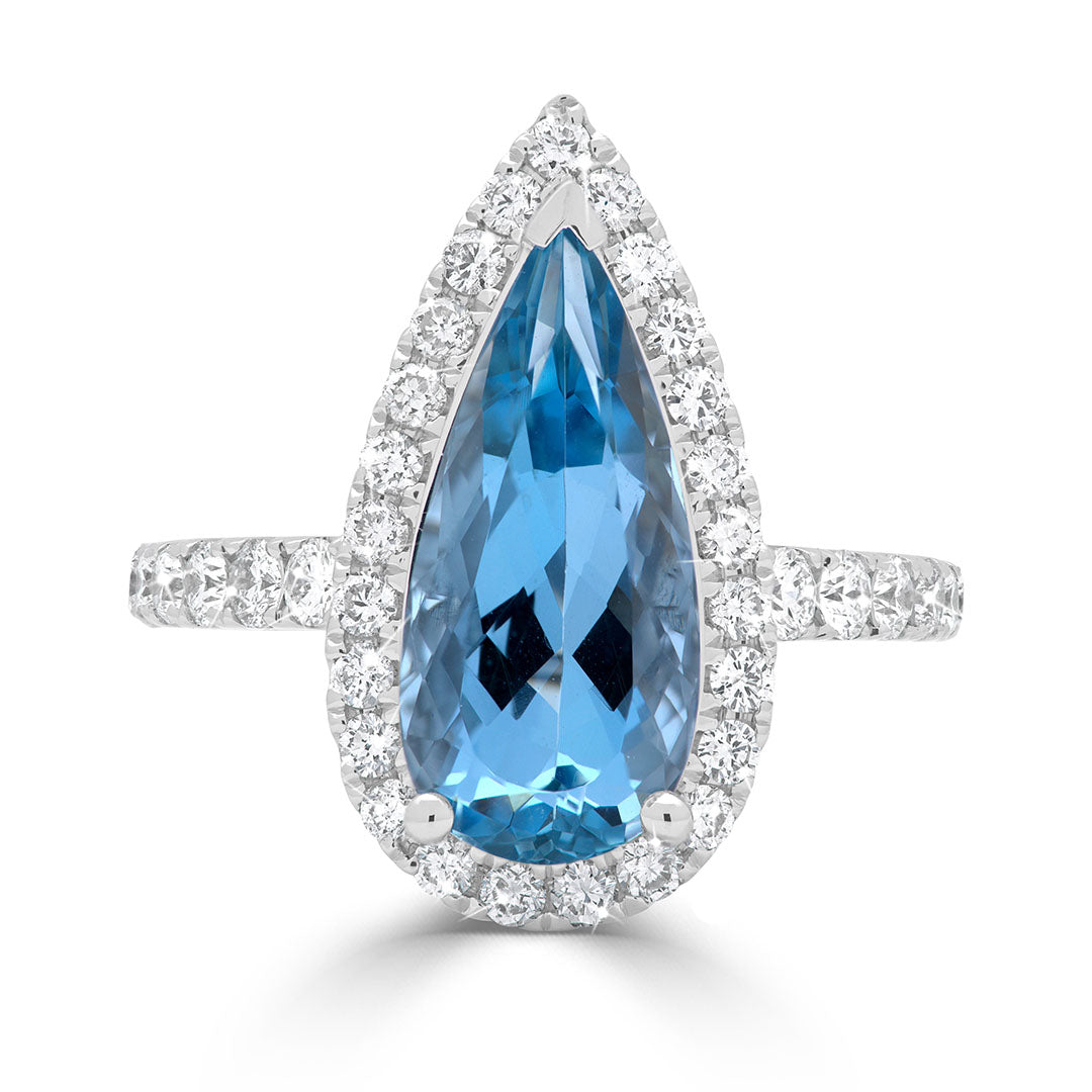 Pear Cut Aquamarine and Diamond Halo Dress Ring