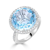 Round Brilliant Blue Topaz and Diamond Halo Dress Ring