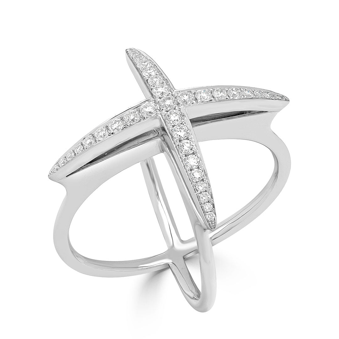Round Brilliant Diamond Pavé X Crossover Dress Ring