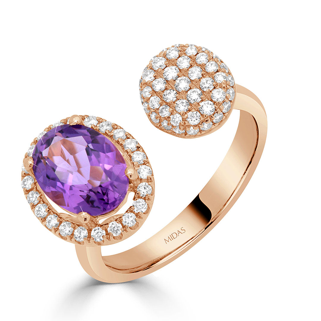 Oval Cut Amethyst and Round Brilliant Diamond Pavé Dress Ring