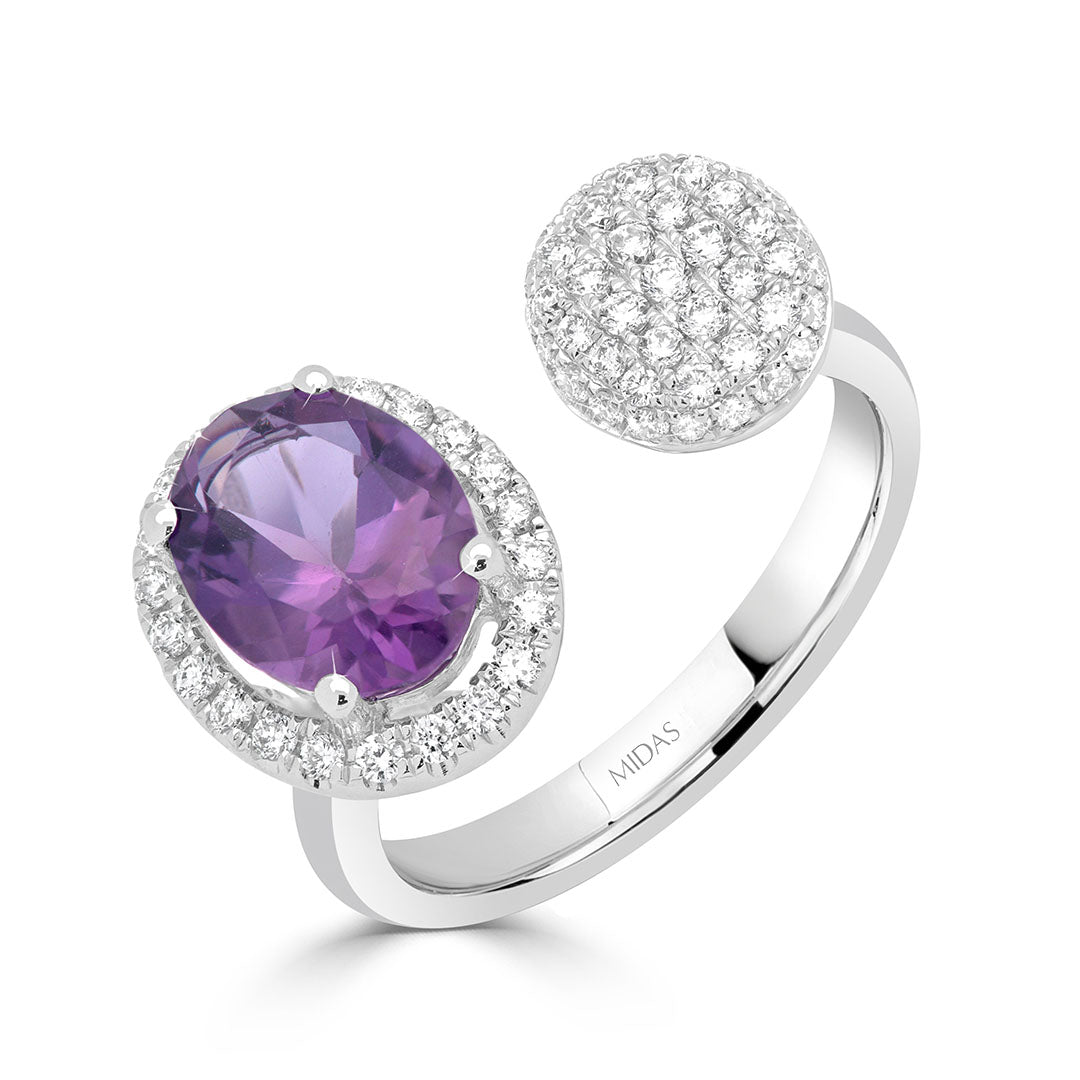 Oval Cut Amethyst and Round Brilliant Diamond Pavé Dress Ring