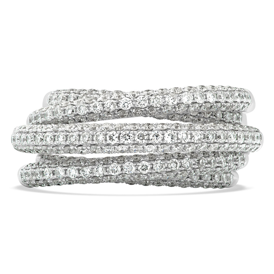 Round Brilliant Diamond Four Row Half Pavé Crossover Dress Ring