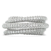 Round Brilliant Diamond Four Row Half Pavé Crossover Dress Ring