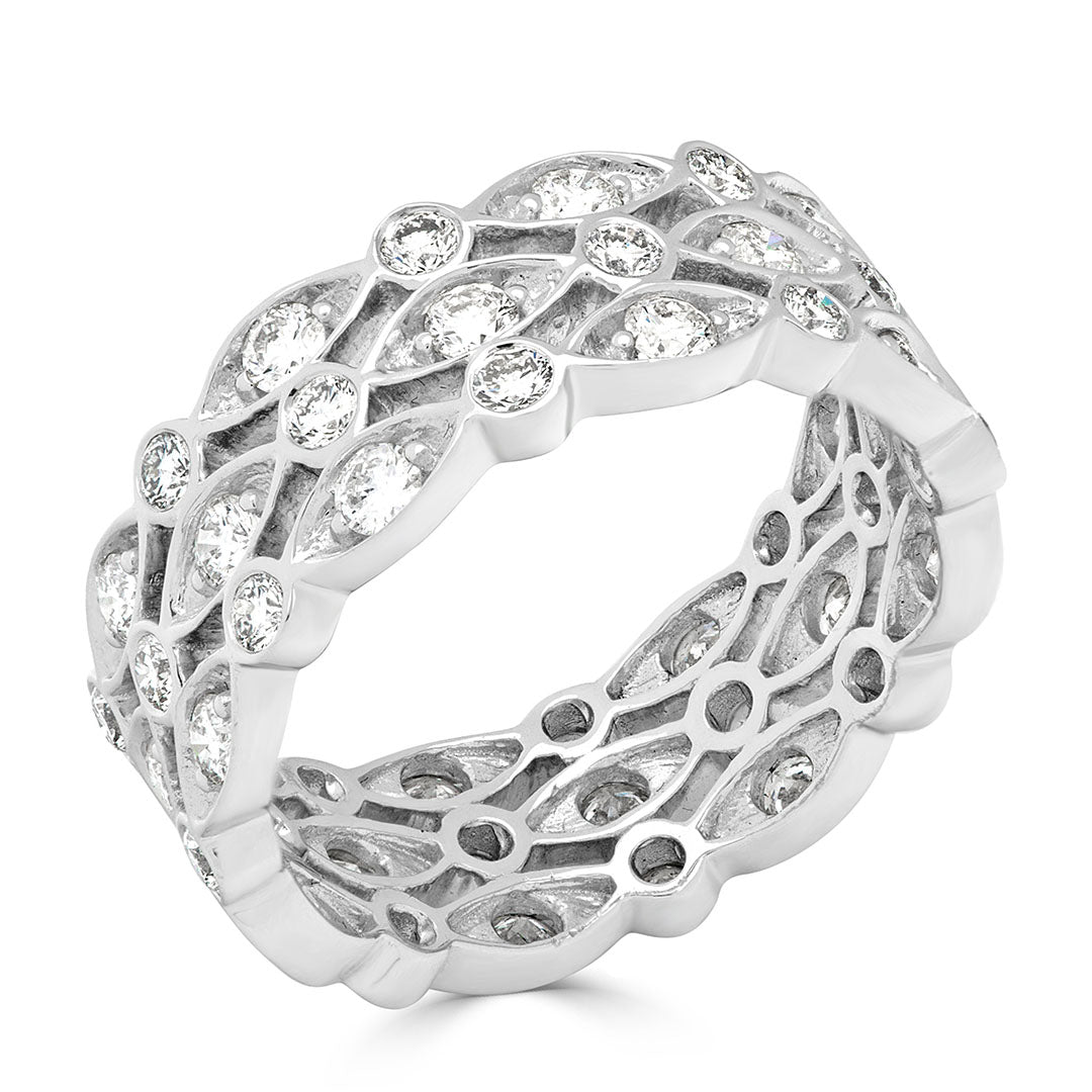 Round Brilliant Diamond Three Row Pavé Dress Ring