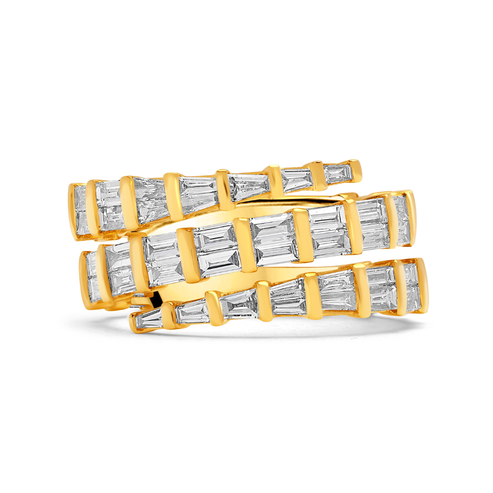 Tapered Baguette Cut Diamond Triple Coil Dress Ring