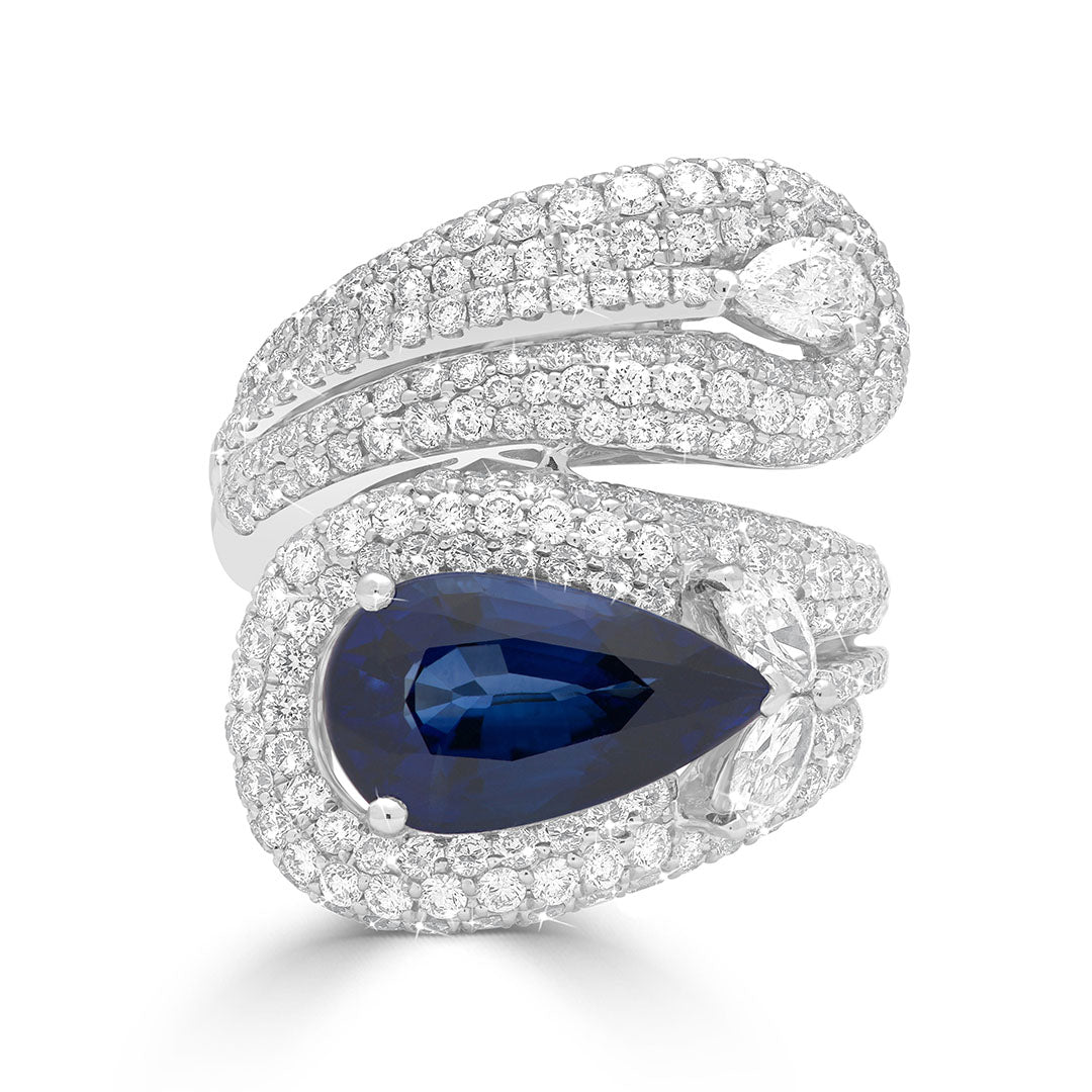 Pear Cut Sapphire with Marquise and Pear Diamond Micro Pavé Dress Ring