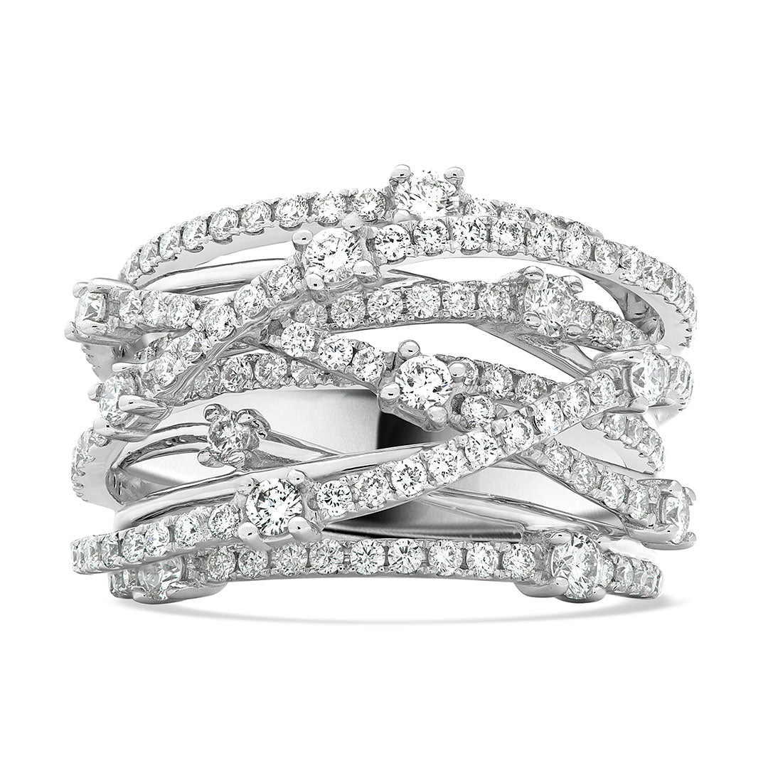 Round Brilliant Diamond Multi Row Pavé Dress Ring
