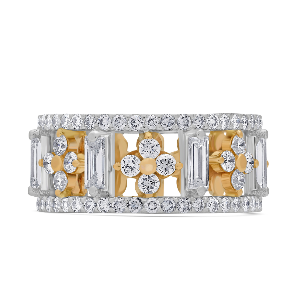 Baguette and Round Brilliant Diamond Floral Dress Ring
