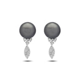 Round Brilliant Cut Diamond and Black Tahitian Pearl Drop Earrings