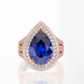 Pear Cut Tanzanite and Round Brilliant Diamond Double Halo Split Shank Dress Ring