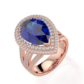 Tanzanite Teardrop Ring with Double Diamond Halo