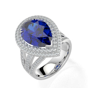 Tanzanite Teardrop Ring with Double Diamond Halo