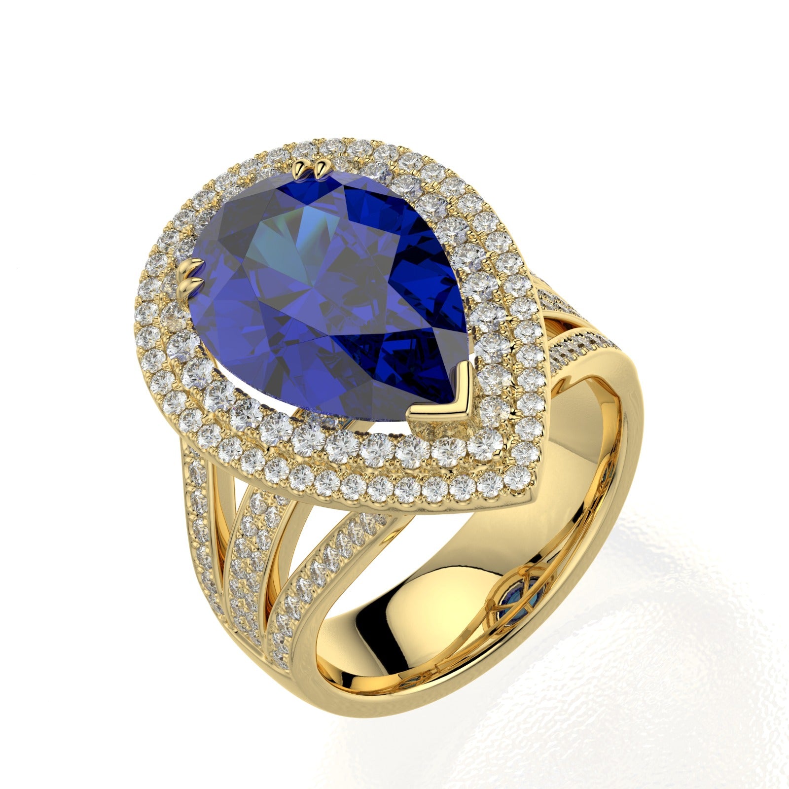 Tanzanite Teardrop Ring with Double Diamond Halo