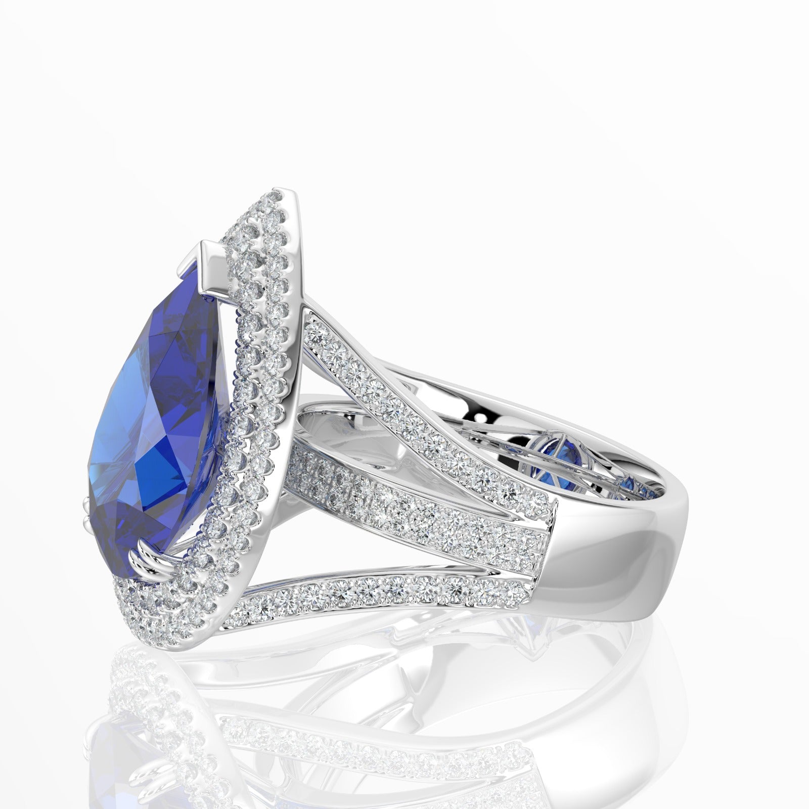 Tanzanite Teardrop Ring with Double Diamond Halo