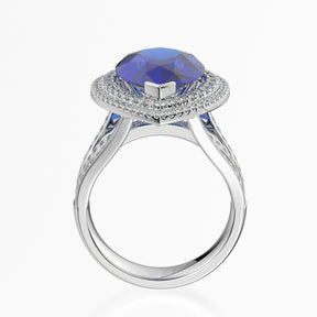 Tanzanite Teardrop Ring with Double Diamond Halo