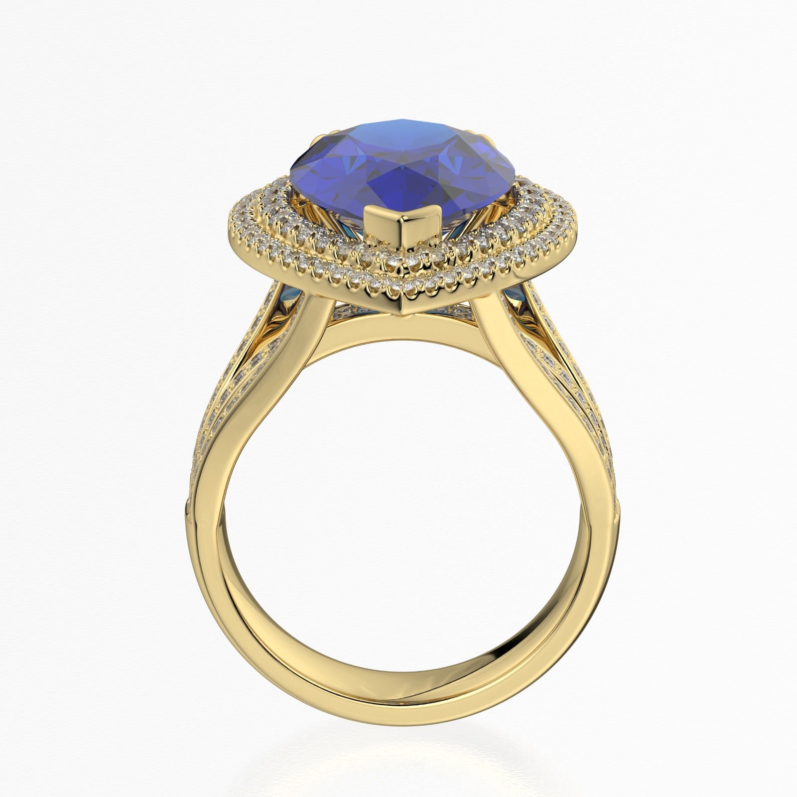 Tanzanite Teardrop Ring with Double Diamond Halo