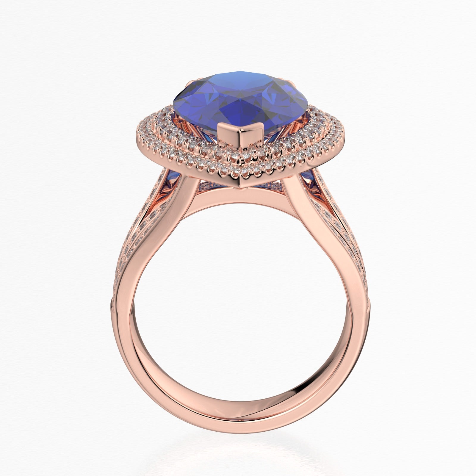 Tanzanite Teardrop Ring with Double Diamond Halo