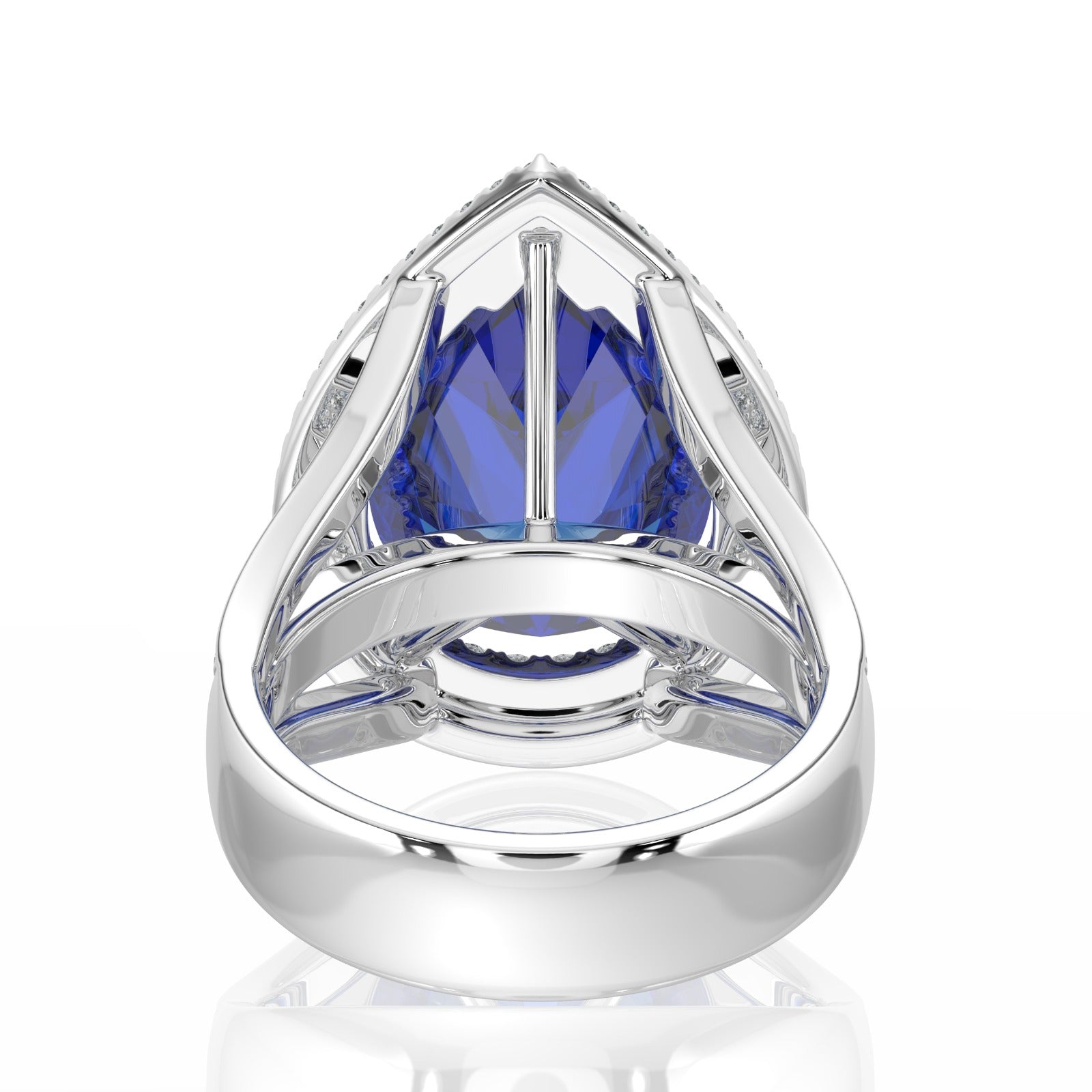 Tanzanite Teardrop Ring with Double Diamond Halo