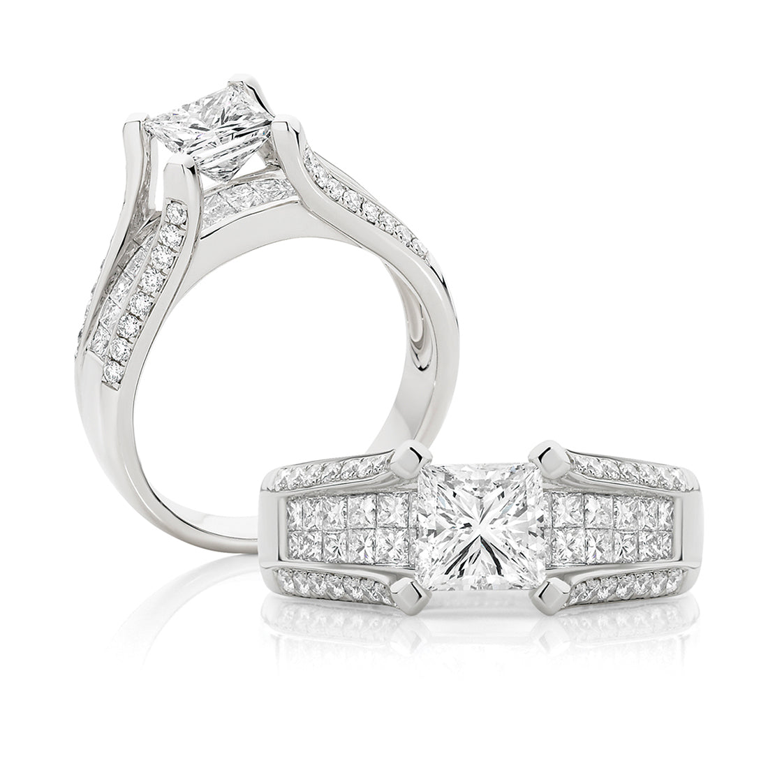 LG Princess Cut Split Band Pavé Diamond Engagement Ring