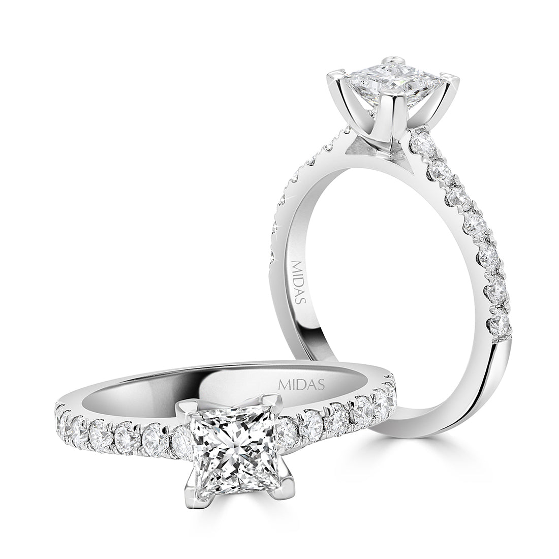 LG Princess Cut Engagement Ring with Round Brilliant Diamond Shoulders