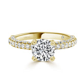 LG Round Brilliant Cut Solitaire with Three Row Pavé Diamond Band Engagement Ring