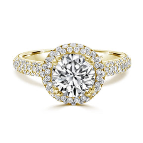 LG Round Brilliant Cut Pavé Halo Diamond Engagement Ring