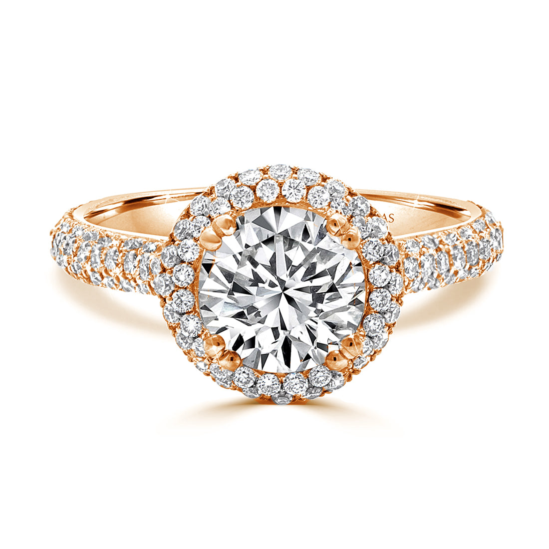 LG Round Brilliant Cut Pavé Halo Diamond Engagement Ring