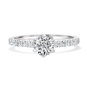 LG Round Brilliant Cut Solitaire with Pavé Diamond Shoulders Engagement Ring