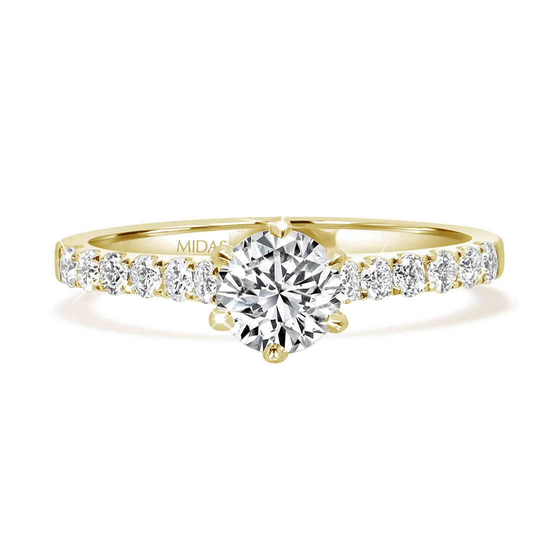 LG Round Brilliant Cut Solitaire with Pavé Diamond Shoulders Engagement Ring