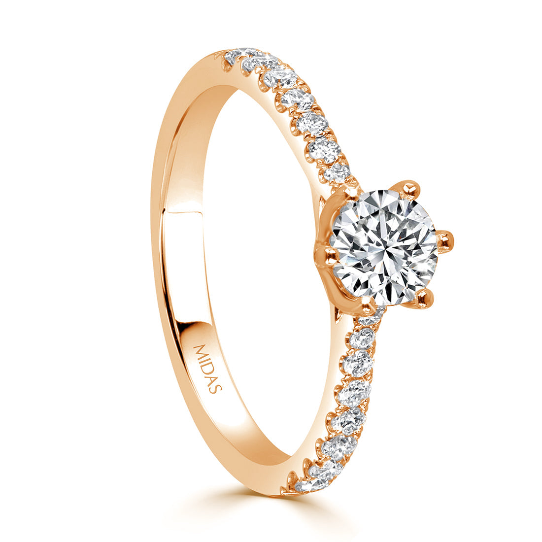 LG Round Brilliant Cut Solitaire with Pavé Diamond Shoulders Engagement Ring