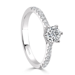 LG Round Brilliant Cut Solitaire with Pavé Diamond Shoulders Engagement Ring