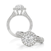 LG Round Brilliant with Micro Pavé Domed Halo and Shoulders Engagement Ring