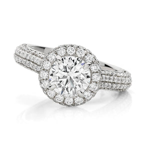 LG Round Brilliant with Micro Pavé Domed Halo and Shoulders Engagement Ring