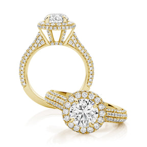 LG Round Brilliant with Micro Pavé Domed Halo and Shoulders Engagement Ring