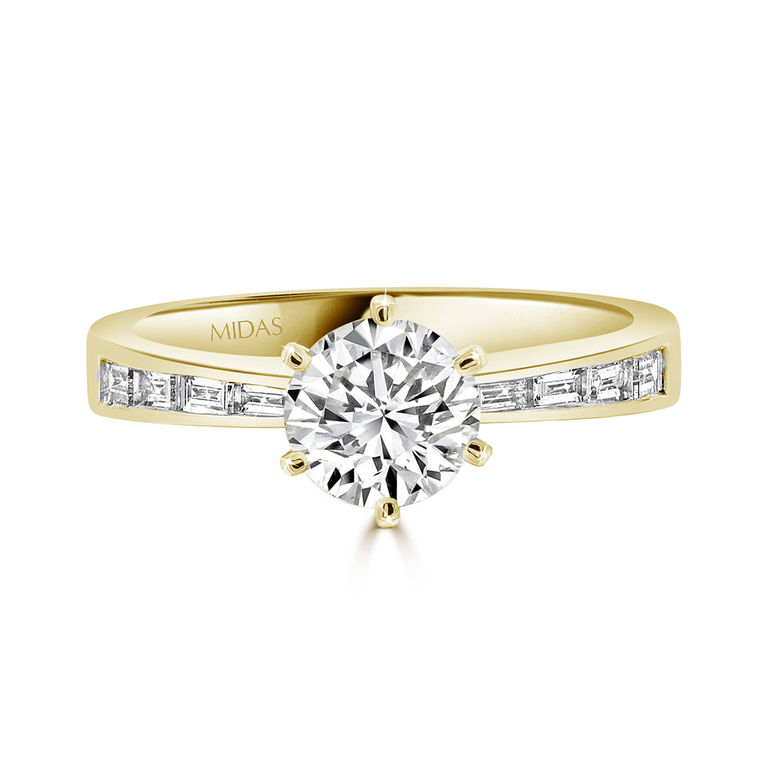 LG Round Brilliant Solitaire with Baguette Diamond Band Engagement Ring