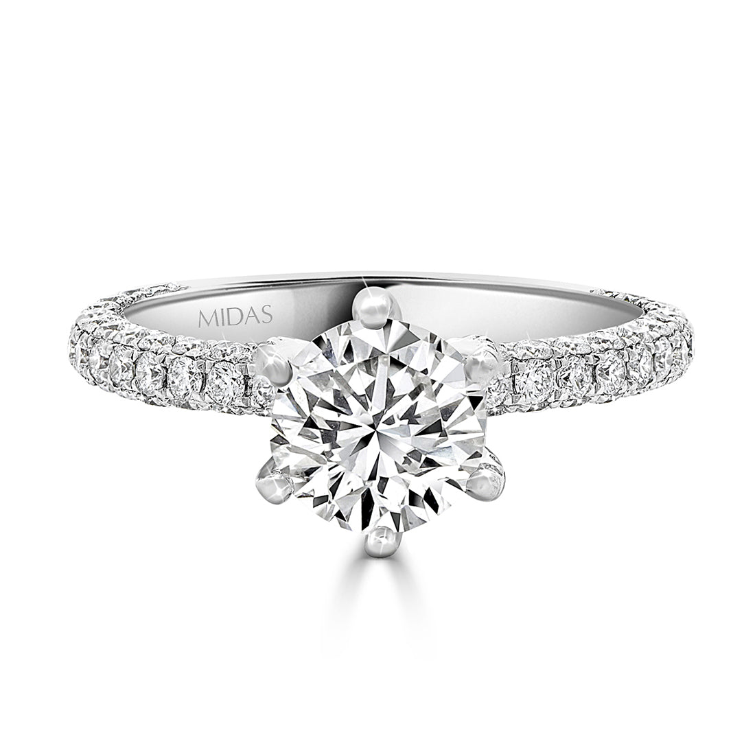 LG Round Brilliant Cut Pavé Solitaire with Six Claw Setting Engagement Ring