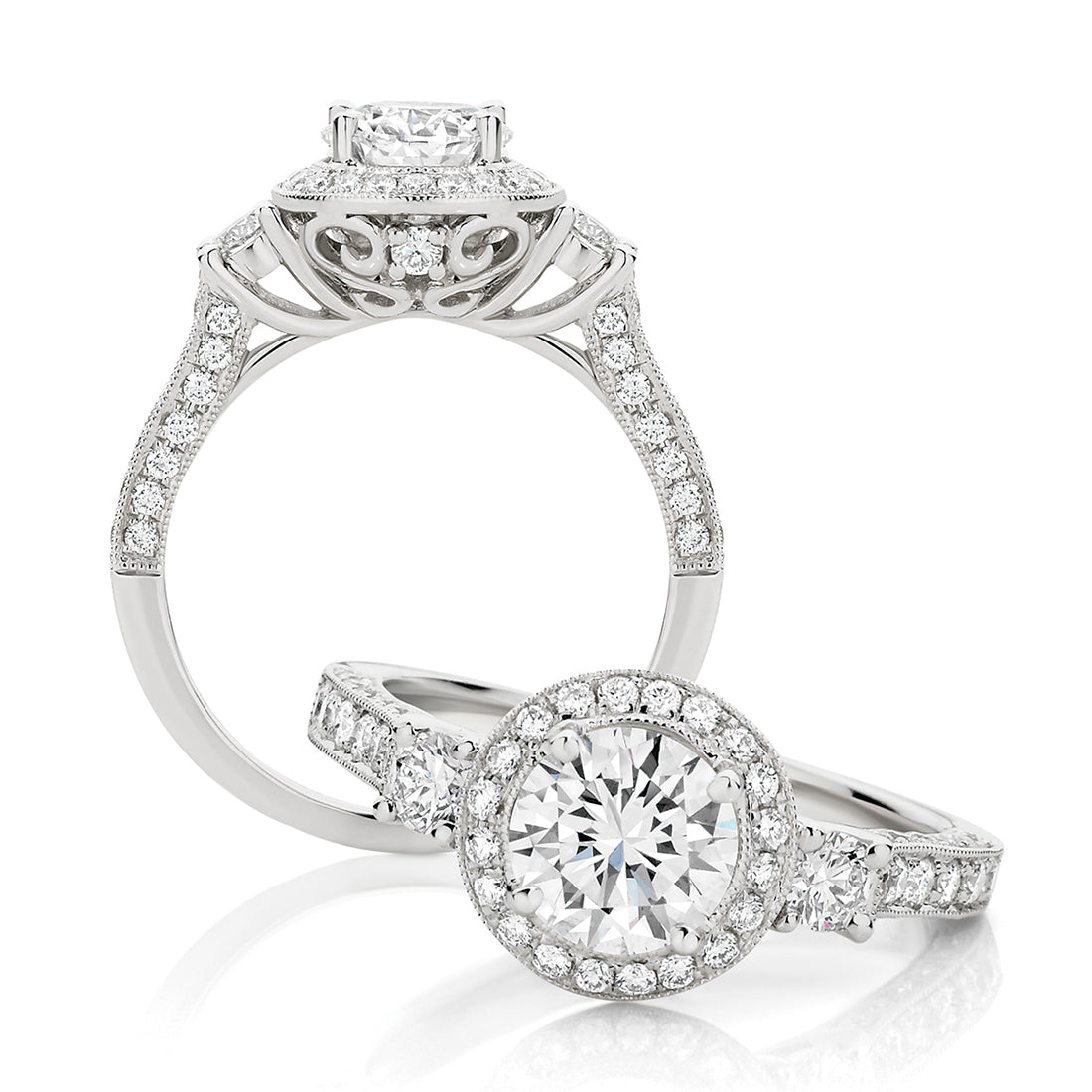 LG Classic Filigree Halo Trilogy Engagement Ring