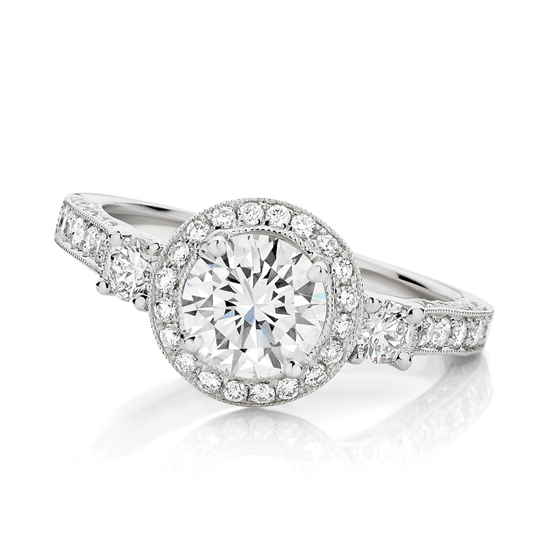 LG Classic Filigree Halo Trilogy Engagement Ring