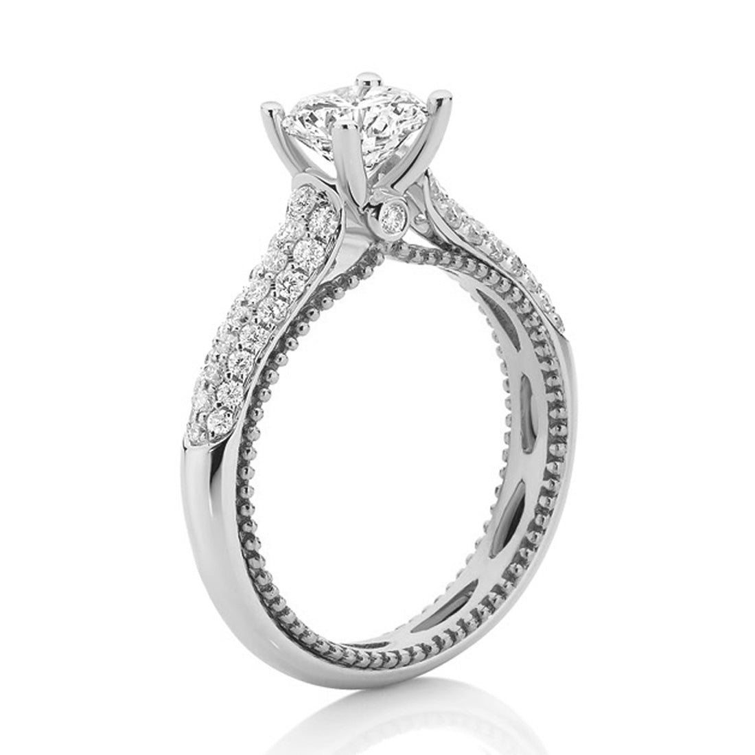 LG Round Brilliant Pavé Milgrain Diamond Engagement Ring